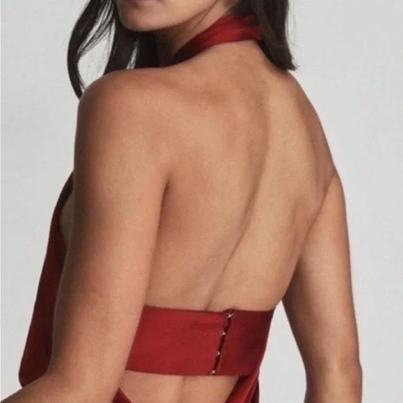 Red Sleeveless Halter Sundress with Slit - Picture 5 of 6